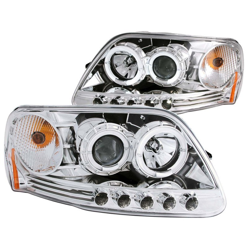 ANZO 1997.5-2003 Ford F-150 Projector Headlights w/ Halo and LED Chrome 1pc - anz111032