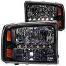ANZO 2000-2004 Ford Excursion Crystal Headlights Black w/ LED 1pc - anz111106