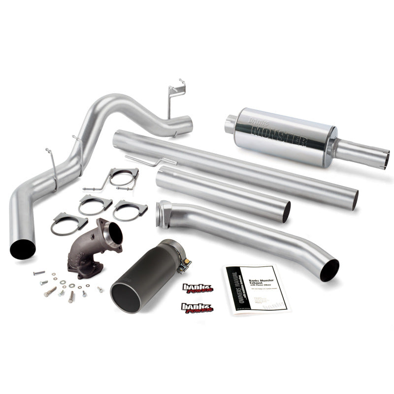 Banks Power 98-02 Dodge 5.9L Std Cab Monster Exhaust w/ Power Elbow - SS Single Exhaust w/ Black Tip - gbe48637-B