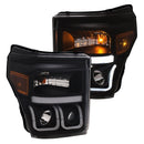 ANZO 11-16 Ford F-150 Super Duty Projector Headlights w/ U-Bar Switchback Black w/ Amber - anz111386