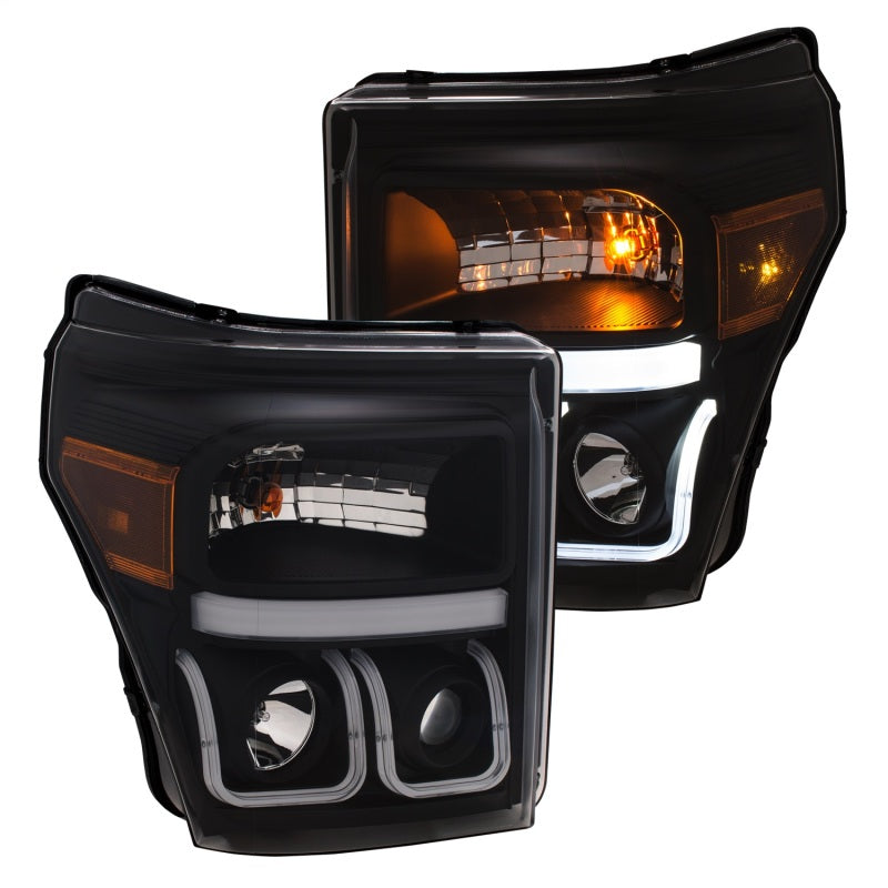 ANZO 11-16 Ford F-150 Super Duty Projector Headlights w/ U-Bar Switchback Black w/ Amber - anz111386