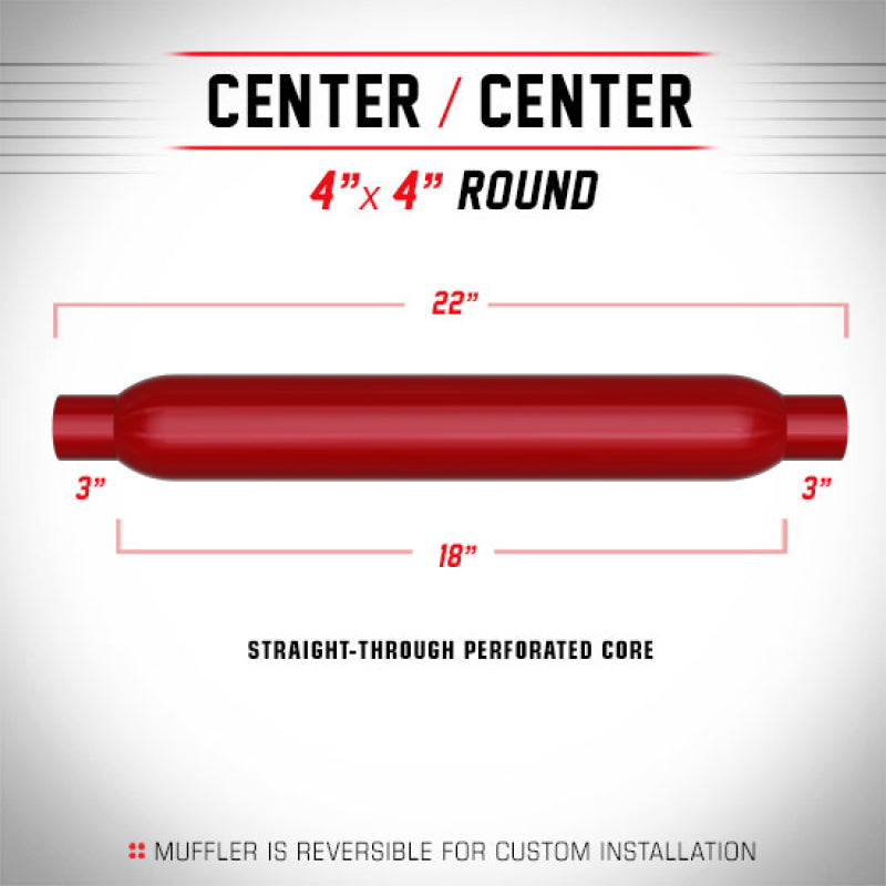 MagnaFlow Muffler Red Pack Series Glasspack 4in Rd 18in Body Length 3in/3in Inlet/Outlet - mag13129