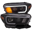 ANZO 2016-2017 Toyota Tacoma Projector Headlights w/ Plank Style Black w/ Amber - anz111377