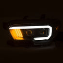 ANZO 2016-2017 Toyota Tacoma Projector Headlights w/ Plank Style Design Black/Amber w/ DRL - anz111379