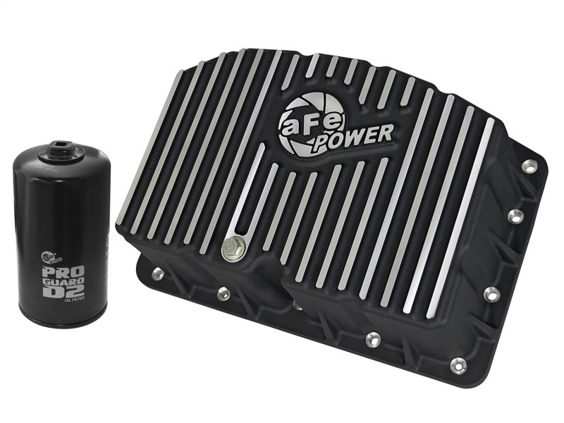 AFE Pro Series Engine Oil Pan Black w/Machined Fins; 11-16 Ford Powerstroke V8-6.7L (td) - afe46-70322