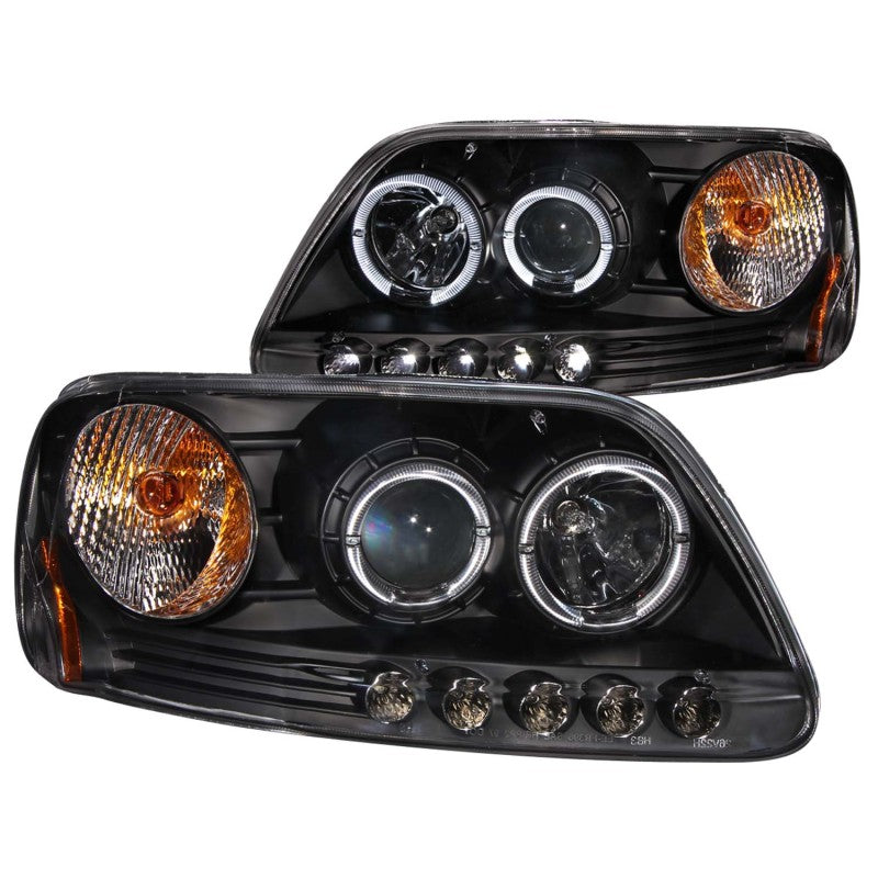 ANZO 1997.5-2003 Ford F-150 Projector Headlights w/ Halo and LED Black 1pc - anz111031