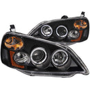 ANZO 2001-2003 Honda Civic Projector Headlights w/ Halo Black - anz121055