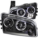 ANZO 2006-2010 Dodge Charger Projector Headlights w/ Halo Black - anz121381