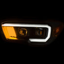 ANZO 2016-2017 Toyota Tacoma Projector Headlights w/ Plank Style Black w/ Amber - anz111377