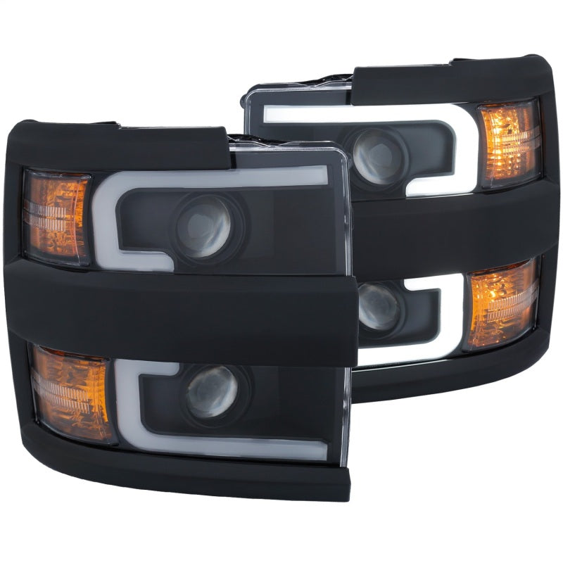 ANZO Projector Headlights With Plank Style Design Black w/Amber 15-17 Chevrolet Silverado 2500/3500 - anz111363