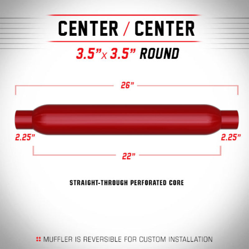 MagnaFlow Muffler Red Pack Series Glasspack 3.5in Rd 22in Body Length 2.25in/2.25in Inlet/Outlet - mag13135